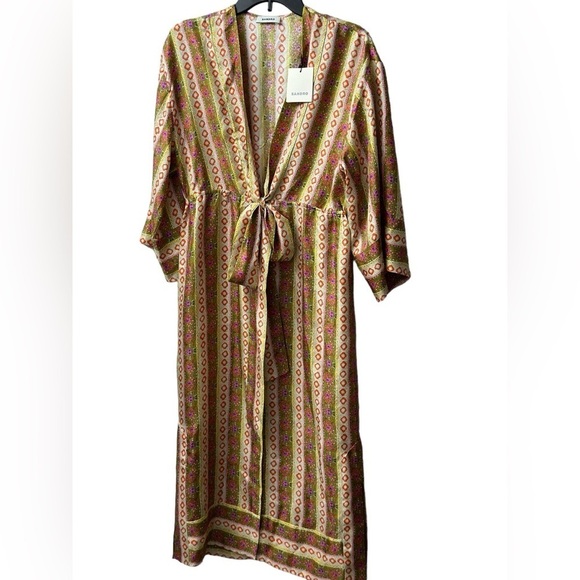 Sandro Striped Kaftan Midi Silk dress Size 36 US size 4 - Picture 4 of 17
